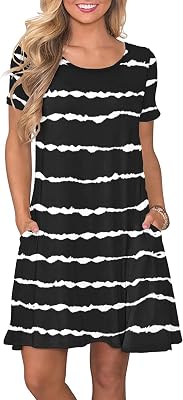 WNEEDU Womens Summer Casual T Shirt Dresses Short Sleeve Swing Dress with Pockets