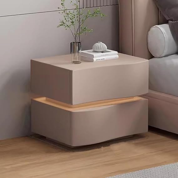 Elegant bedside table Nightstand Luxury End Tables Smart Sensor Led Light Bedside Table 2 Drawers Bedside Cabinet Bedroom Living Room Furniture Side Table Times