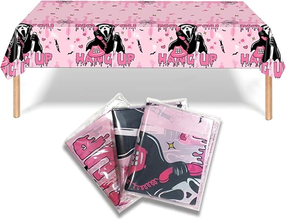 3Pack Halloween Table Decor Pink Disposable Plastic Tablecloth,Halloween Party Decorations Plastic Square Table Cover for Indoor or Outside,Home,Dinner