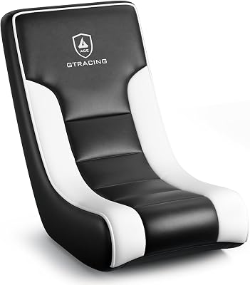 GTRACING Floor Rocking Gaming Chair Floor Rolling Game Chairs with Angle Limiter, Gamer Rocker Floor Seat, Compact & Lightweight, Black & White