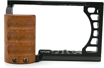 Camera Cage with Wood Handgrip Compatible for Sony Alpha A6400 A6300 A6000 A6100 Cameas with Cold Shoe,Handle Locating Holes,Multiple 14 38 Screw Holes Photography Vlogging Shooting Rig