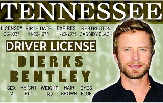 Signs 4 Fun Parody Drivers License | Dierks Bentley ID | Fake ID Novelty Card | Collectible Trading Card Drivers License | Novelty Gift for Holidays | Made in The USA
