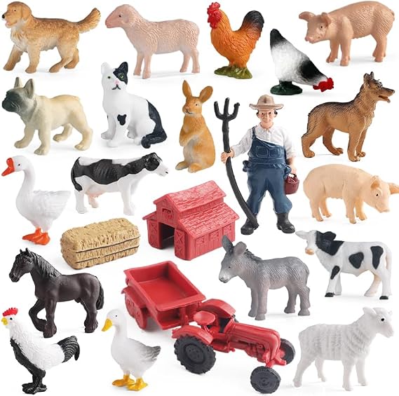 EOIVSH Farm Animal Figures Toys for Kids Toddlers, 22pcs Farm Figurines Playset Includes Farmer Tractor Figures, Realistic Barn Toy Pretend Play Set for Boys Girls 3-12 Years Old
