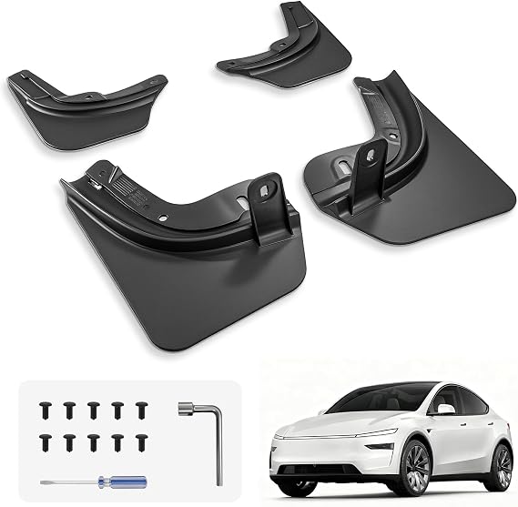 3W Mud Flaps for Tesla New Model Y Juniper 2025 2026 Only Fit Standard | Model Y Accessories Protect Paint, No Drilling Required, All-Weather Mud Guard Body Kits Splash Guard, Black (Set of 4)