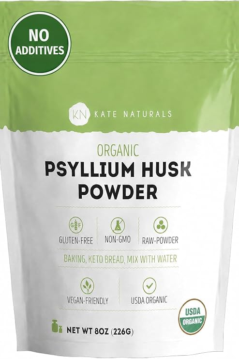 Kate Naturals Psyllium Husk Powder for Fiber and Baking Bread, 8oz
