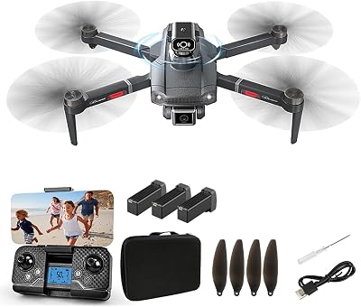 HYTOBP Drones with Camera for Adults, S179 Brushless Motor Drone 1080P HD Camera with 3 Batteries, FPV Foldable Drone with 90° Adjustable Camera, One Key Take OffLanding, Drones for Kids
