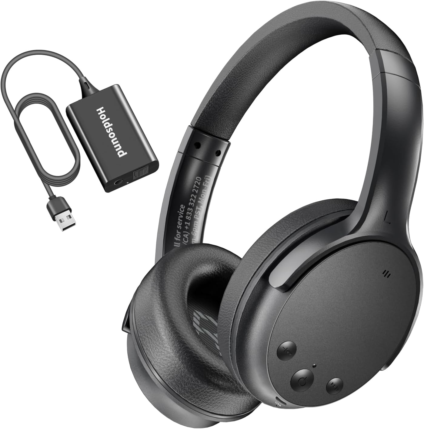 Holdsound Wireless Headphones for TV Watching, TV Headphones Wireless for Seniors with USB Transmitter, 25hrs, No Lip-Sync Delay, Plug and Play, Gifts for Elderly, Black