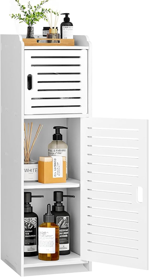 Bathroom Storage Cabinet,Floor Standing Bathroom Storage Unit,Home Storage Furniture,Freestanding DIsplay Cabinet with Shelf and Door for Bedroom Kitchen Office Hallway,White