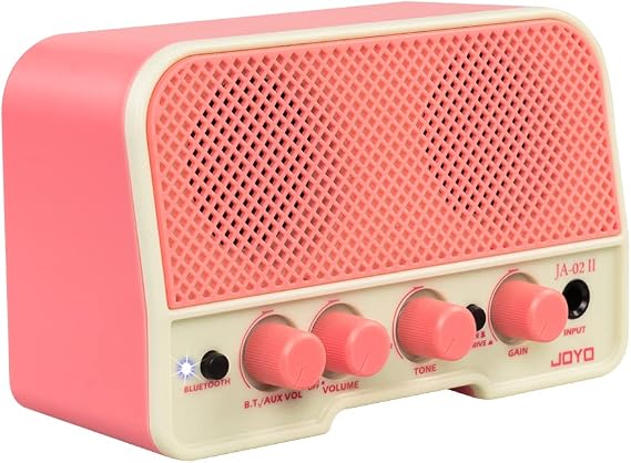 JOYO 5W Small Guitar Amp Portable Electric Guitar Practice Amplifier with Bluetooth 5.0, Clean/Overdrive Channels, Rechargeable Battery, AUX & Headphone Out (JA-02 II Pink)