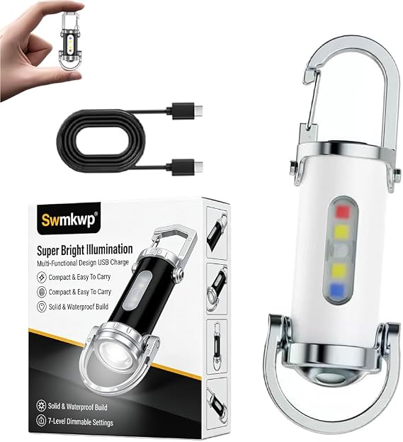 Mini Keychain Flashlight 1200lm Super Bright Waterproof Portable Rechargeable Multifunction EDC Brightest Keychain Light High Lumen Flashlight for Outdoor Camping Hiking Emergency Rescue Daily Use