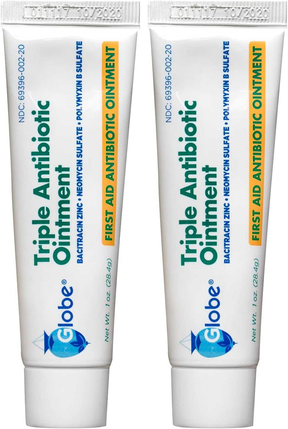 Globe Triple Antibiotic First Aid Ointment, 1 oz 2-Pack First Aid Antibiotic Ointment, 24-Hour Infection Protection, Wound Care Treatment for Minor Scrapes, Burns and Cuts