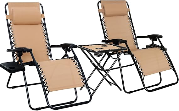 Amazon Basics Zero Gravity Chair with Side Table, Set of 2, Beige
