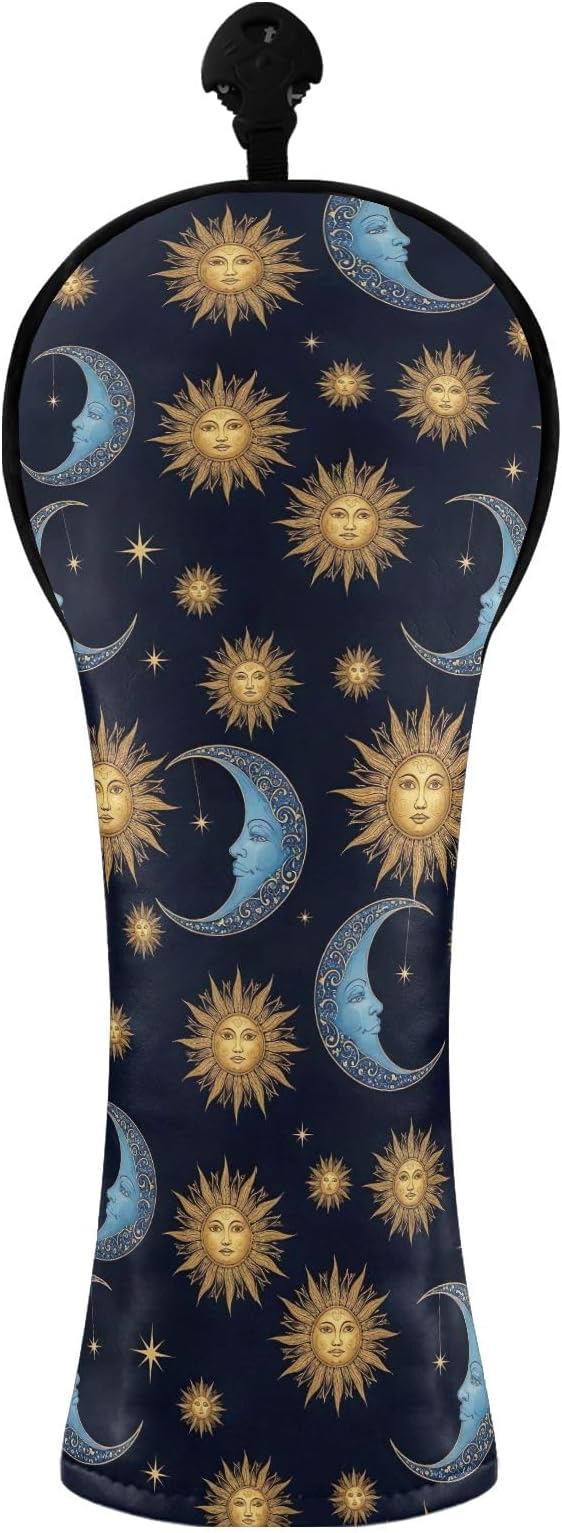 Golf Head Covers Crescent Moons Golf Headcovers with Interchangeable Tags for Hybrid Wood Women Men, PU Leather