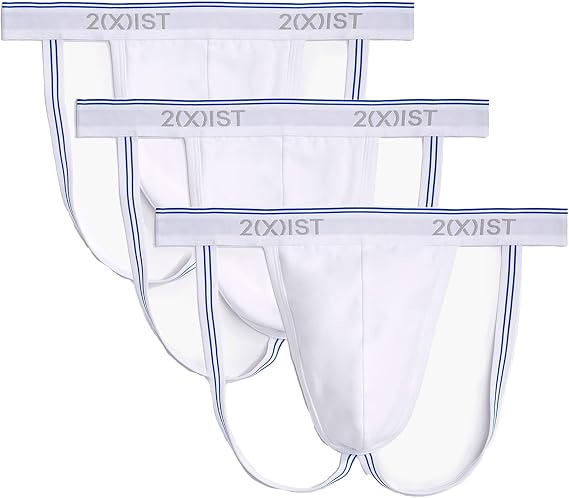 2(X)IST Men's Cotton Stretch Jock Strap 3-Pack, White/White/White, XL