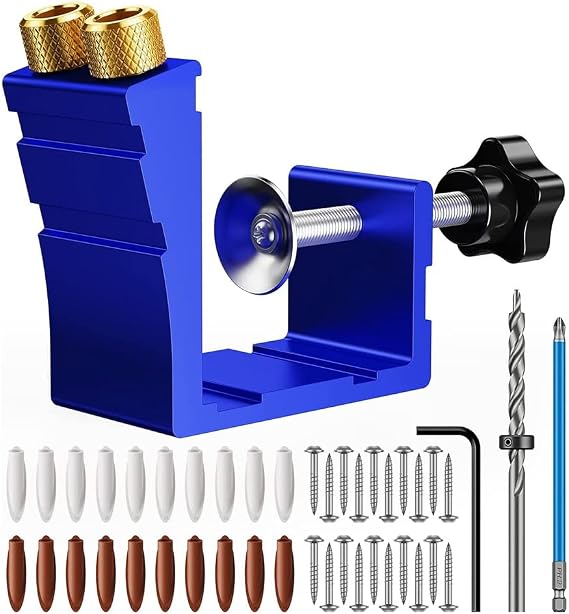 Pocket Hole Jig Kit, Pocket Hold Drill Guide Jig Set for 15° Angle Holes for Woodworking Corner Drilling A