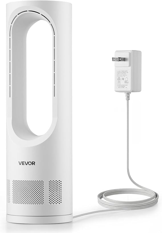 VEVOR Desk Fan Bladeless, 17 inch Office Table Fan Small Quite, 5 Speeds Adjustment, 0-9H Timer, 60-Degree Oscillation, Touch Control, Easy to Clean, Portable for Office, Living Room, Bedroom