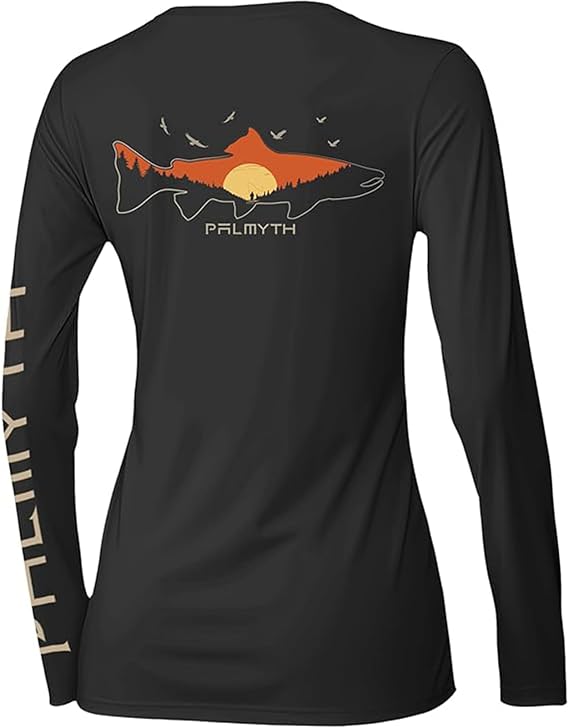 Palmyth Fishing Shirts for Women UPF 50+ Sun Protection Long Sleeve T-Shirt | Lightweight, Quick-Dry, 4-Way Stretch, Signature Back Graphic, Fishing, Boating and Outdoor Wear