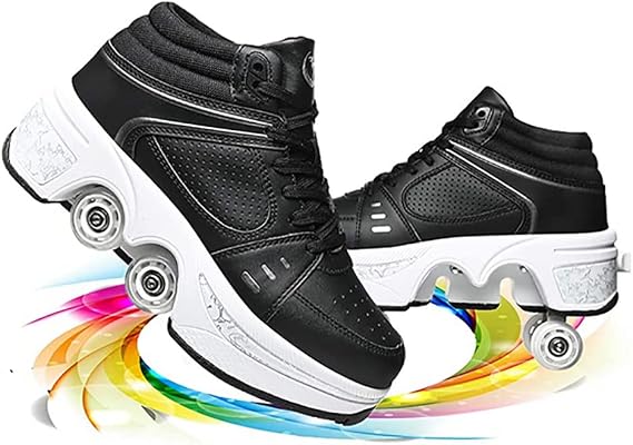 Multifunctional Roller Skates Shoes Deformation Automatic Walking Shoes Male and Female Skating Shoes 2 in 1 Removable Pulley Skates Skating Rollerskates Outdoor Parkour Shoes