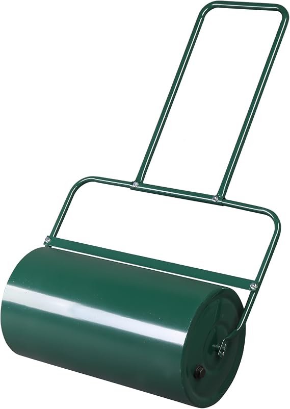 24 inch Lawn Roller, 13 Gallons/49 L Water and Sand Filled Garden Drum Roller, Push/Tow Steel Sod Roller with U Handle Tow Behind Water Filled for Park, Garden, Yard, Ball Field