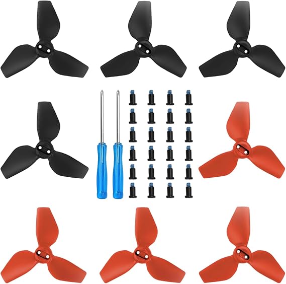 8Pcs Replacement Propellers for DJI Neo Drone, Low Noise Quick-Release Colorful Prop Blades, Drone Lightweight Spare Wings Parts Accessories with Screws & Screwdrivers (Black & Red)