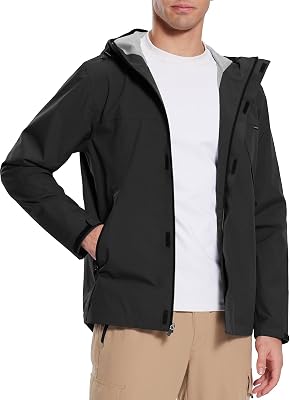 baleaf Mens Rain Jacket Waterproof Breathable Raincoat with Hood for Outdoor Hiking Traveling Cycling Windbreaker