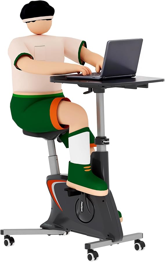 FLEXISPOT 3-in-1 Small Standing Desk with Wheels Exercise Bike Movable Computer Desk for Laptop, Adjustable Height,2D Desktop,8-Level Resistance, Home Office Desks Workstation for Corner, Black