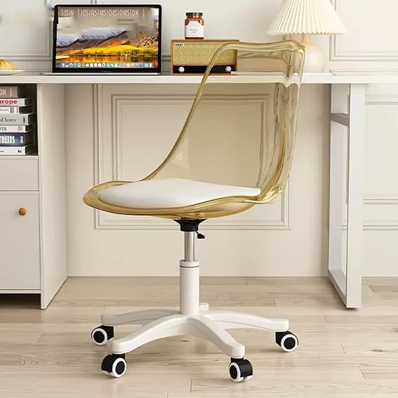 Transparent Backrest Swivel Chair,Office Chairs with Leather Seat,Home Study Chair Computer Chair Height Adjustable,Armless Task Chairs Vanity Chairs(Yellow)
