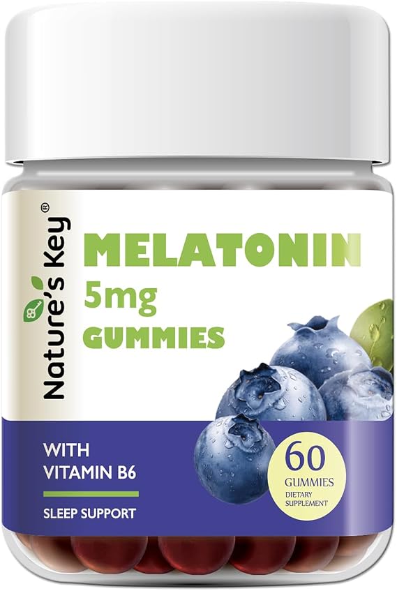 Nature's Key Melatonin Gummies, Melatonin 5mg with Vitamin B6, Melatonin Supplement Sleep Support (60 Count, Blueberry)