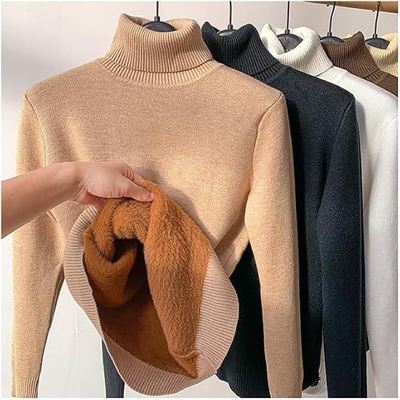 Winter Fleece Thick Knitted Bottoming Shirt, Casual Thick Turtleneck High Neck Sweater Soft Thermal for Women