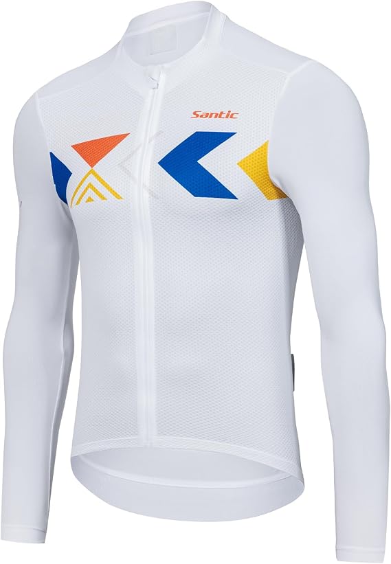 Santic Men's Cycling Jersey Long Sleeve Top Road Bike Shirt Full Zipper UPF 50+ MTB Jersey with Pockets