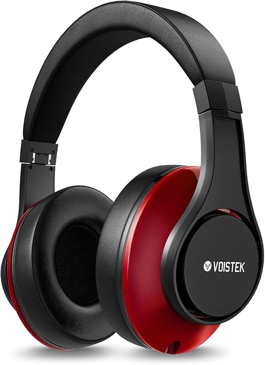Voistek Over Ear Bluetooth Headphones Wireless, Dual 50mm & 6 Drivers, 0.38lb Lightweight Foldable Design, 40H Playtime with ANC Mic, Memory Foam Earpads for Commuting Gym Running Travel-(Red)