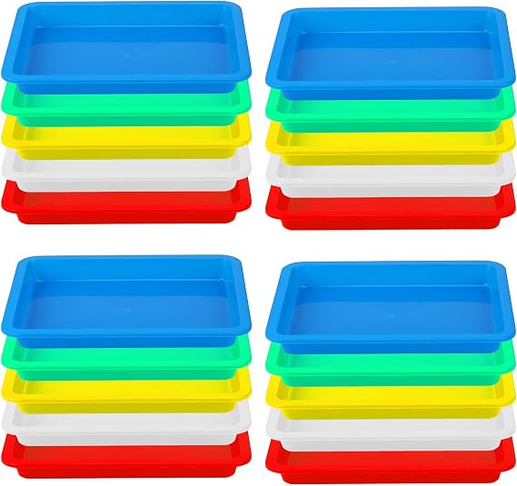 Mimorou 20 Pcs Small Plastic Art Sand Trays Multicolor Stackable Activity Sensory Tray Paint Mixing Crafts Organizer Serving Accessories for DIY Bead Painting, 9.65 x 7.28 x 0.9 Inch (5 Colors)