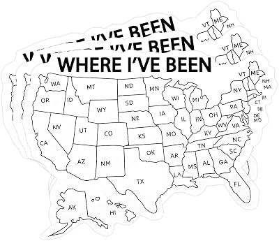 3PCS Where Ive Been Map Vinyl Coloring Sticker, 5 Waterproof Decal Visited United States Map Decals, UV-Protected USA Travel Maps Bumper Sticker for Trailer RV Car Truck