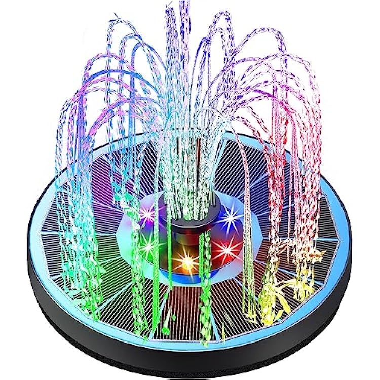 Yzert Solar Fountain Glass Panel with 2200 mah Battery, 3.5W Floating Solar Water Fountain with 4 Fixed Rods, Solar Pump for Bird Bath, Garden, Pond, Pool, Outdoor Blue Panel Colorful Lights