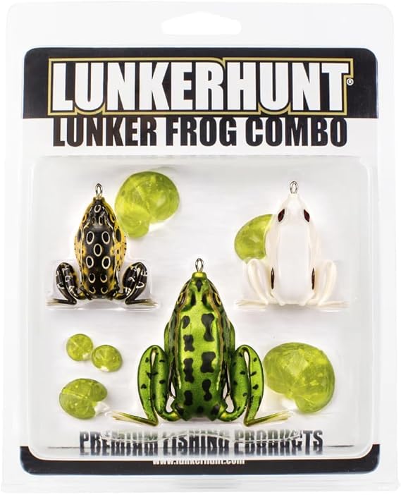 Lunkerhunt Topwater Frog Lures Fishing Lures Kit (3-Pack) | Most Realistic Frog Soft Swimbaits with Weedless Hooks for Freshwater | Combat, Popping Frog for Bass Trout Pike Snakehead Bluegill