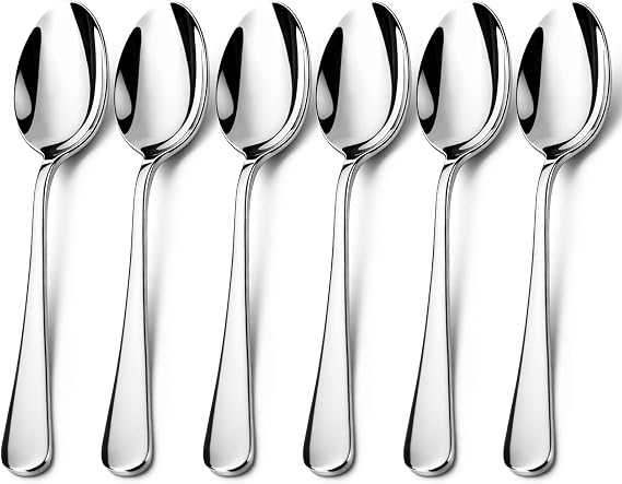 Dinner Spoons Set of 6, 7.9 Inch Soup Spoons Stainless Steel, Large Tablespoons Durable Cutlery Table Spoon, Mirror Finish & Dishwasher Safe, Spoons Silverware for Home, Kitchen & Restaurant