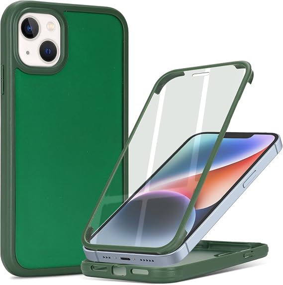 for iPhone 14/13 Case with Built-in Screen Protector,Dark Green