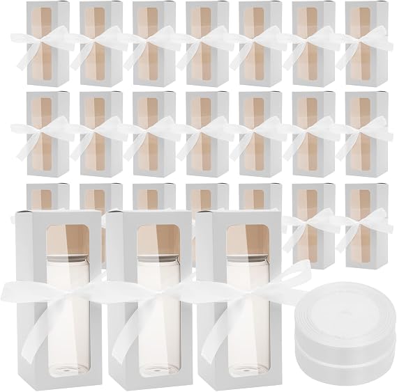 24Pcs Tumbler Gift Boxes with Ribbon, 8x8x20cm Tumbler Packaging Boxes with Transparent Window for Sublimation Glass Exhibition, Cup Gift Box for Drinking Cup Glasses Jars Mug Can(White)