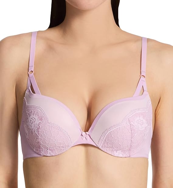 Maidenform womens Underwire Demi Best Push-Up Wonderbra Technology, Smoothing Lace-Trim Cups Bra, Pink Reverie/Raspberry Icing, 38D