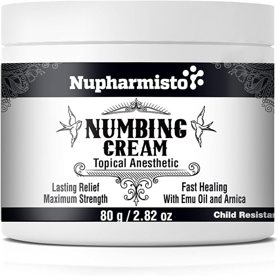 Nupharmisto Numbing Cream Maximum Strength : Long Lasting Numbing Cream with 5X Numbing - Emu Oil and Arnica 80 g / 2.82 oz