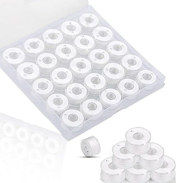 Sewing Thread Kit, 25 Pcs Bobbins for Sewing Machine, Size A SA156 Bobbin Thread for Brother Embroidery and Sewing Machines DIY Projects White