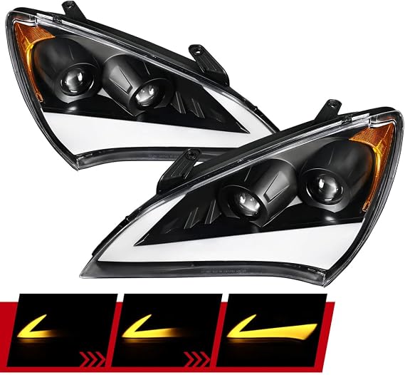 Carpartsinnovate Fits 10-12 For Genesis Coupe Black LED DRL & Sequential Signal Projector Headlights