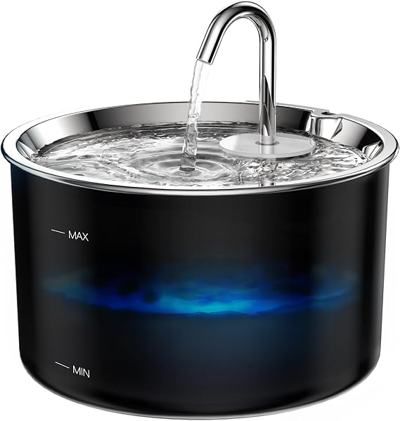 Vividorama 3L/101 oz Cat Water Fountain, Stainless Steel Lid, Quiet Pump