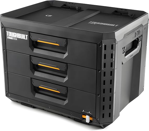 TOUGHBUILT STACK TECH 3 Drawer Storage Box | Heavy Duty Stackable Tool Chest