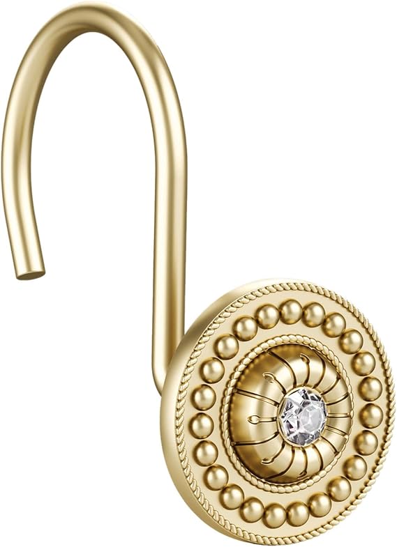 24 Pack Gold Shower Curtain Hooks, Decorative Shower Curtain Rings for Bathroom Shower Curtain Rods and Liner, Metal Shower Hooks, Shower Rings for Curtain, Warm Gold