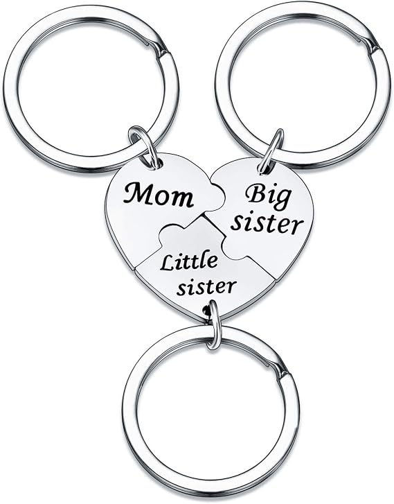 YEEQIN 3PCs/Set Mom Big Sister Little Sister Keychains Set Mother Daughters Matching Heart Pendant Jewley Set