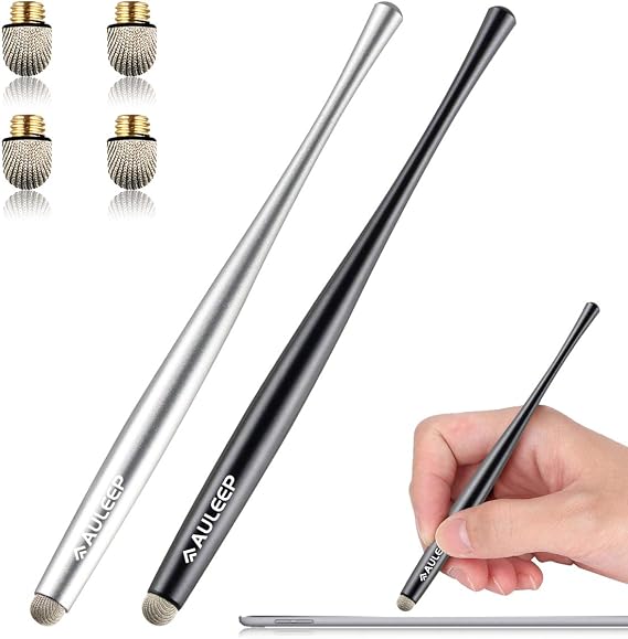 AULEEP Stylus Pen Tablet Touch Screen Styluses Pens, 2 Pack with 4 Nanofiber tips for Mobile Phones, iPads, Nintendo, Kindles, Microsoft Surface (Silver and Black)