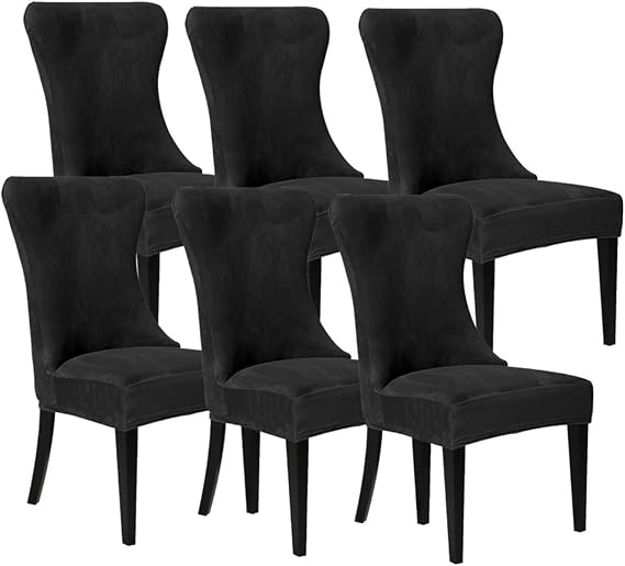 Dining Room Chair Covers, High Stretch Waterproof Chair Slipcover Removable Washable, Velvet Kitchen Chair Slipcovers for Dining Room, Hotel, Ceremony (Black,6 Pack)