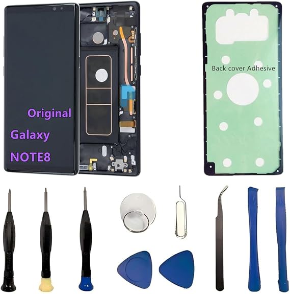 Original 6.3" AMOLED Display for Samsung Galaxy NOTE8 Screen Replacement OEM Note 8 SM-N950U1 SM-N950F Display Touch Screen Digitizer Assembly (with Black Frame+Back Cover Adhesive+Tools)