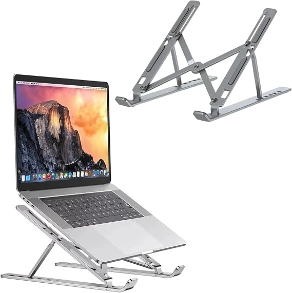 Roe Tenpo Laptop Stand For Desk, 6 Levels Height Adjustable Laptop Riser For Desk, Foldable & Portable, Compatible with MacBook Air/Pro, HP, ASUS, Dell, Most 10-15.6” Laptops/Tablets (Silver)